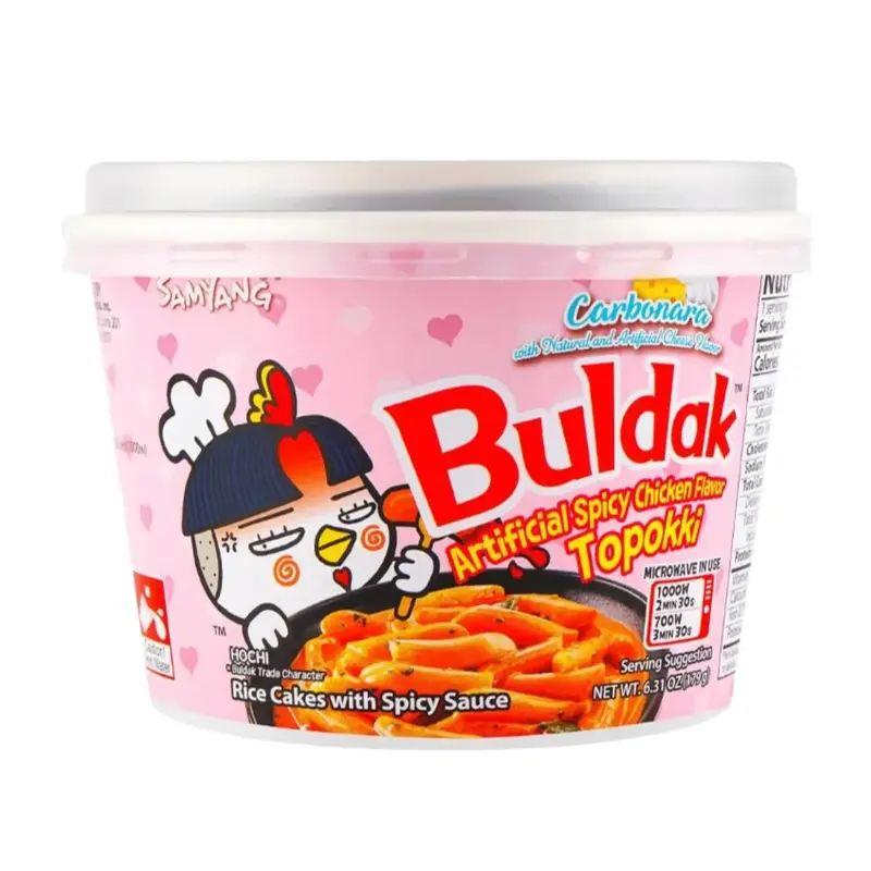 Samyang Korean Buldak Carbonara Topokki Fried Rice Cakes with Spicy Sauce, Hot Chicken Flavor, 6.31oz Instant Noodles Cheese ...
