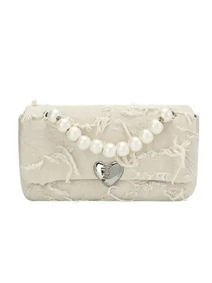 Smting pearl chain heart lock purse
