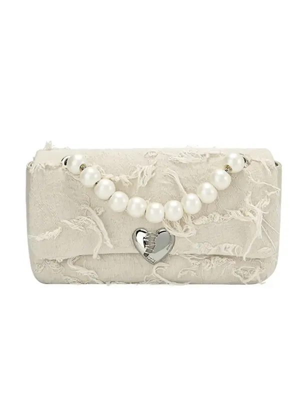 Smting pearl chain heart lock purse