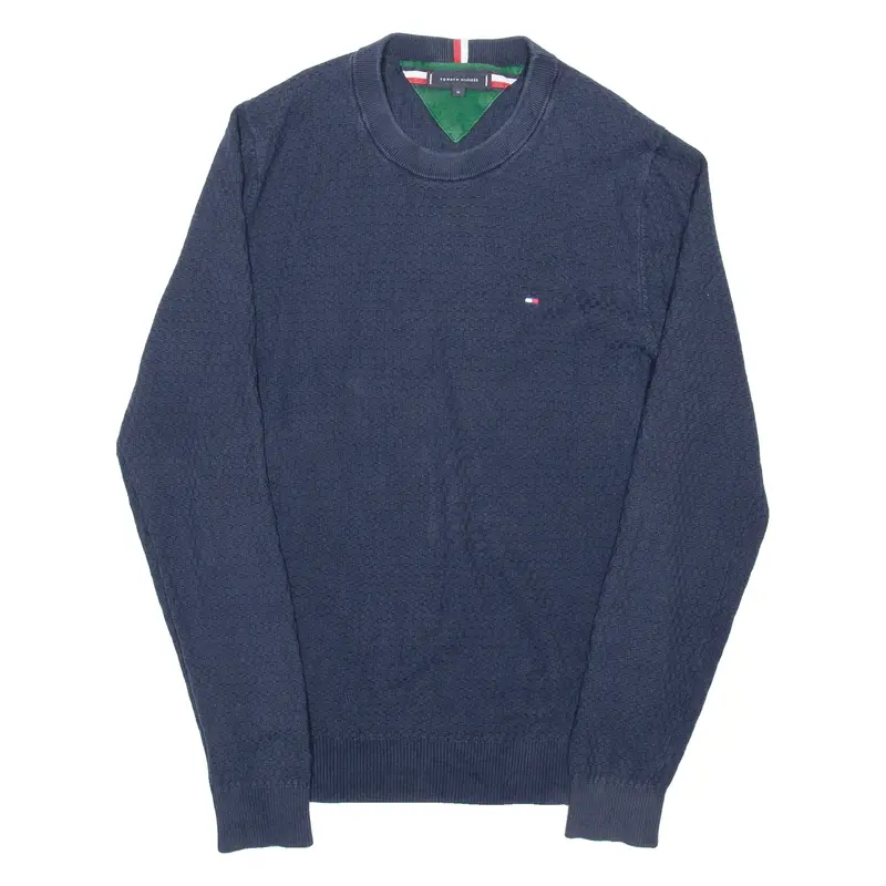 TOMMY HILFIGER Mens Jumper Blue Waffle Knit M