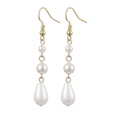 Teardrop Shell Pearl & Brass Dangle Earrings for Women