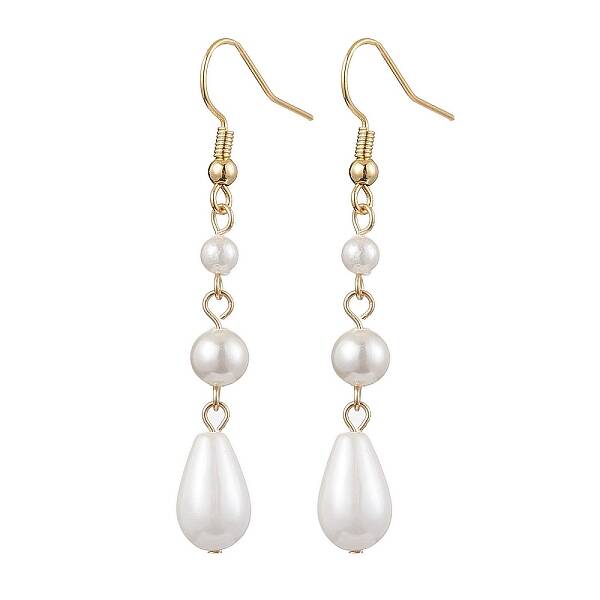 Teardrop Shell Pearl & Brass Dangle Earrings for Women