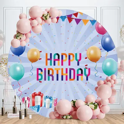 Aperturee Party Ballons Round Purple Birthday Backdrop