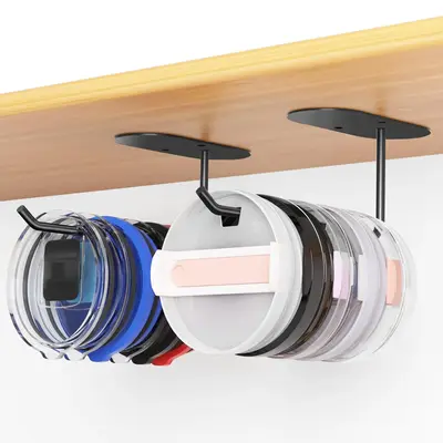 Tumbler Lid Organizer without Lid, 2 Counts Space Saving Cup Lid Storage Hook, Self-adhesive Or Drilling Tumbler Lid Hook, Ki...