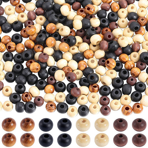 400pcs 4 styles  Natural Wood Beads