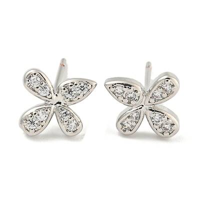 Rack Plating Brass Micro Pave Clear Cubic Zirconia Stud Earrings