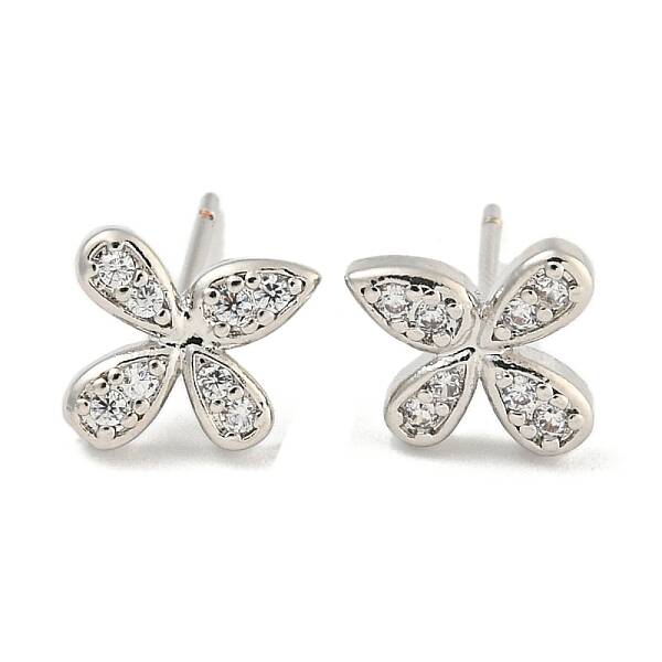 Rack Plating Brass Micro Pave Clear Cubic Zirconia Stud Earrings