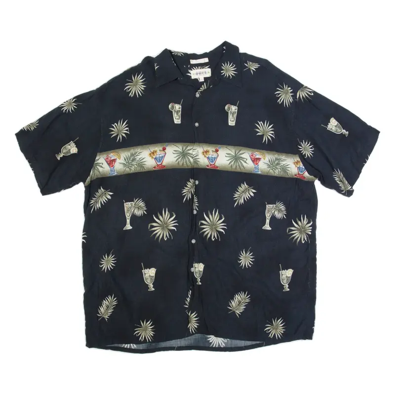 CAMPIA Mens Hawaiian Shirt Black 2XL