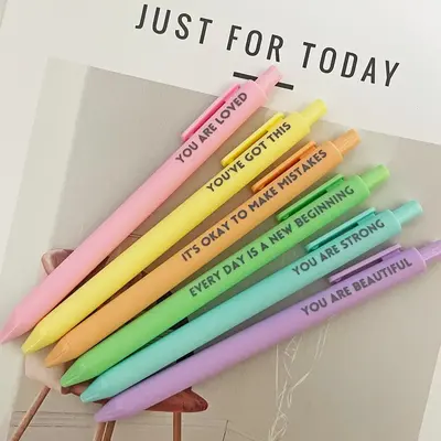 Motivational Inspirational Encouraging Pen, 6 Counts Retractable Happy Positive Pens, Colorful & Cute Pens for Journaling, Wr...