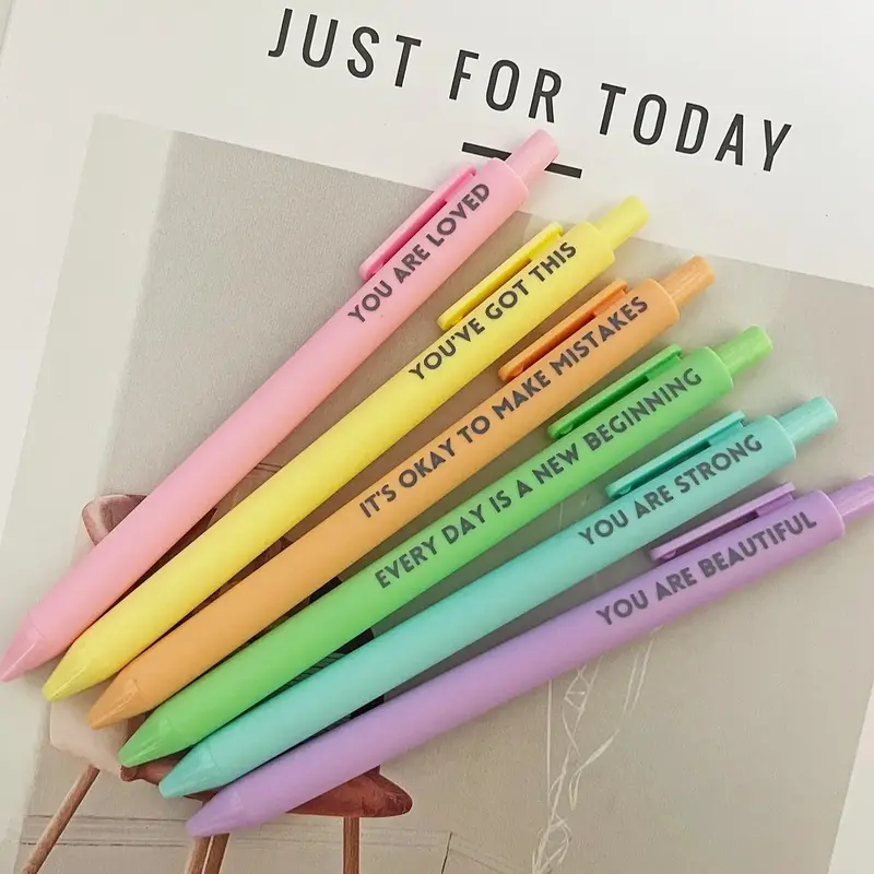 Motivational Inspirational Encouraging Pen, 6 Counts Retractable Happy Positive Pens, Colorful & Cute Pens for Journaling, Wr...