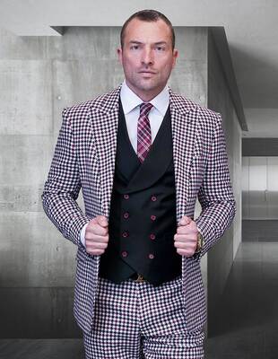 Statement Men's 100% Wool Checkered Plaid 3-Piece Suit