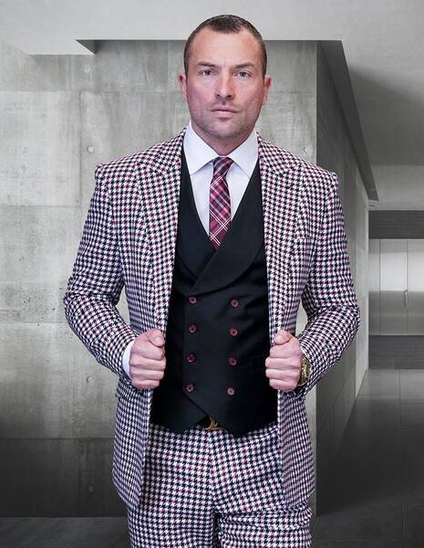 Statement Men's 100% Wool Checkered Plaid 3-Piece Suit