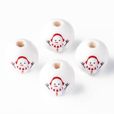 Painted Natural Wood Round Beads