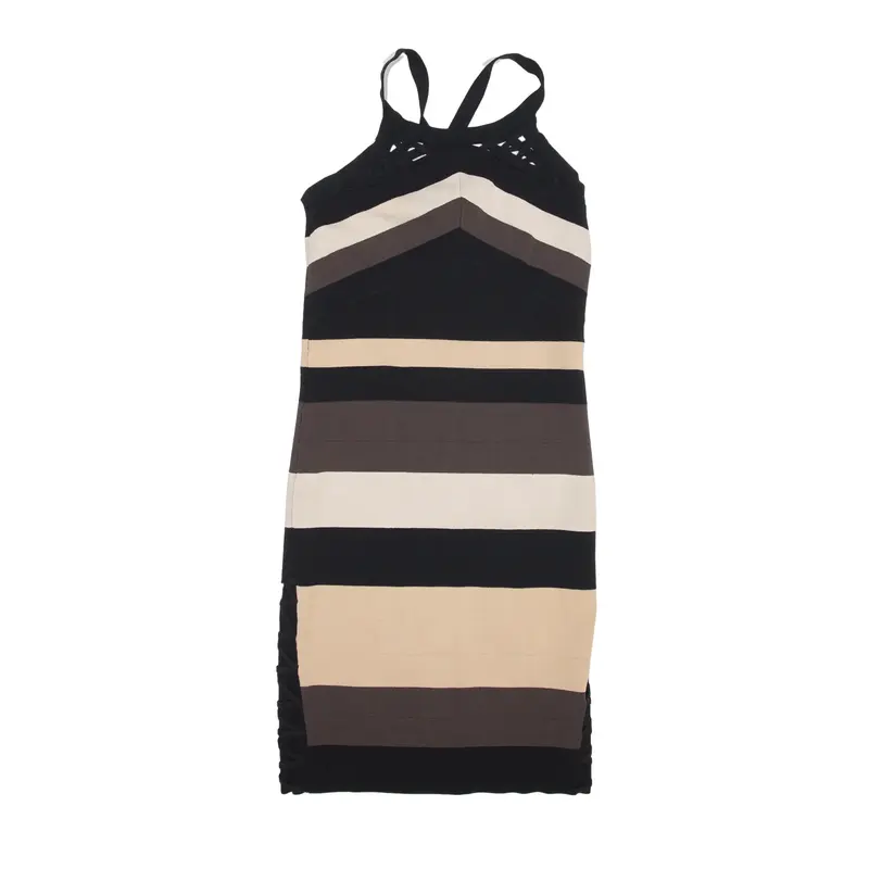 KAREN MILLEN Bandage Mini Dress Beige Striped Sleeveless Short Womens UK 8