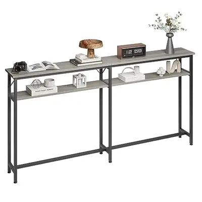 Garvee Sofa Table 70.8L x 7.8W x 38.9H, 2-Tier Grey Console Table with Storage, Iron Frame, MDF Panels, Industrial Style, ...