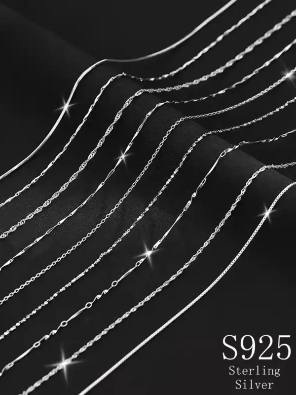 925 Sterling Silver Simple Plain Chain Necklace, Casual Versatile Jewelry Accessories for Women & Girls, Exquisite Jewelry fo...