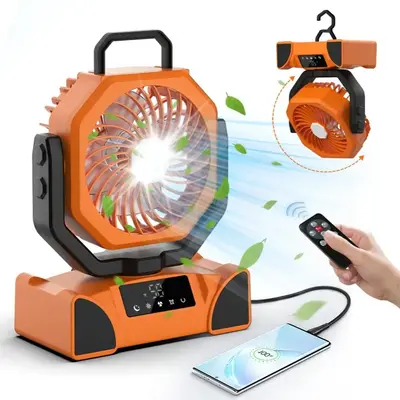 Portable Fan with Hook, 20000mAh Outdoor Tent Fan with LED Light, USB Rechargeable 5-speed Adjustment Desktop Fan for Camping...