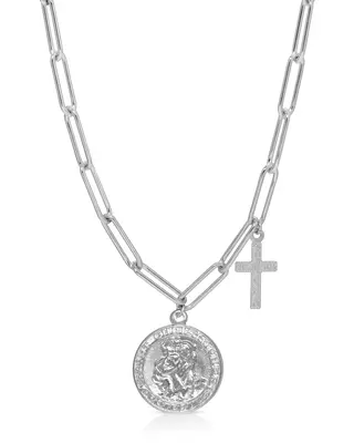 Saint Christopher with Cross Necklace | Metal Color: Silver
