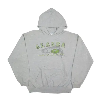 GILDAN Alaska Fishing USA Hoodie Grey Pullover Mens L