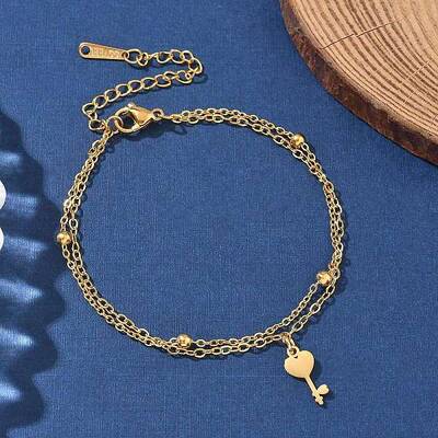 304 Stainless Steel Key Charm Chain Bracelets