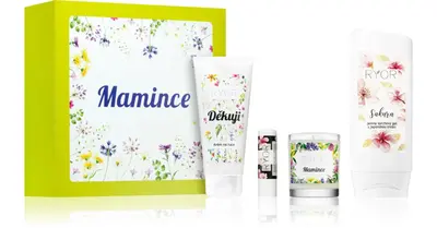 RYOR Gift set for moms lip balm 4.5 g + delicate shower gel 200 ml + Děkuji hand cream 100 ml + candle 65 g