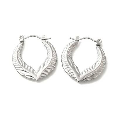 304 Stainless Steel Feather Hoop Earrings for Women