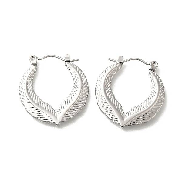 304 Stainless Steel Feather Hoop Earrings for Women