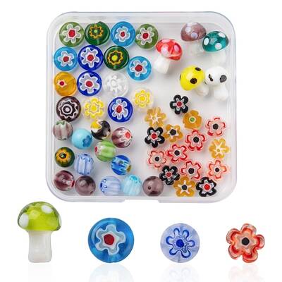 50Pcs 4 Style Handmade Lampwork Beads