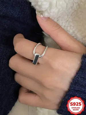 S925 Sterling Silver Simple Style Adjustable Ring, Fashion Accessories for Women & Men, Trendy All-match & Exquisite Jewelry ...