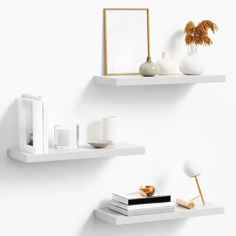 Floating Shelves for Wall, White Wood Wall Shelf Set of 3, 16\