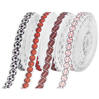 36M 4 Styles Polyester Sport Ball Print Grosgrain Ribbons