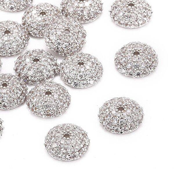 Apetalous Half Round/Dome Brass Micro Pave Cubic Zirconia Bead Caps