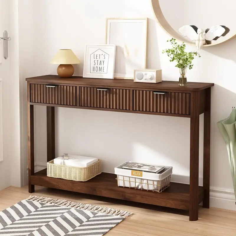PieDle Furniture Fluted Console Table with Drawers, Modern 47.1\