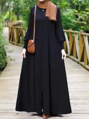 Fashion Women's Long Robe Dress with Zipper Pocket, Casual Loose-Fit Woven Fabric, All Seasons Wearable, Stylish Ladies' Clot...