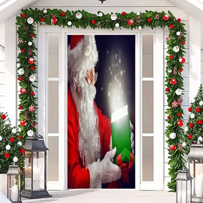Santa Claus Night Sparkle Gift Christmas Door Cover - Aperturee