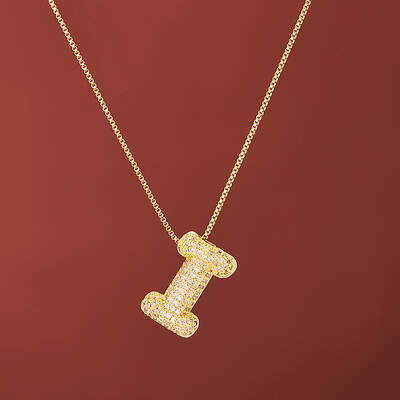 Brass Micro Pave Clear Cubic Zirconia Initial Pendant Necklaces for Women