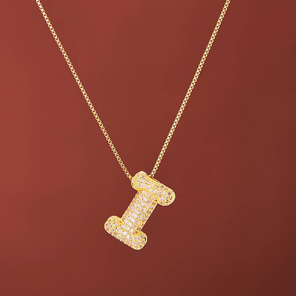 Brass Micro Pave Clear Cubic Zirconia Initial Pendant Necklaces for Women