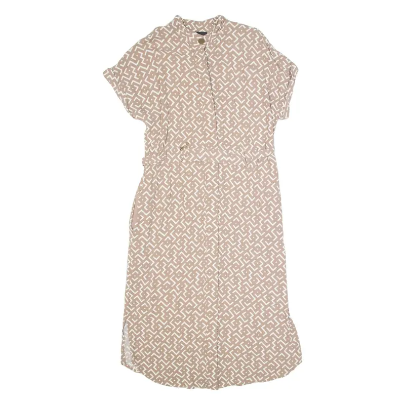 PHASE EIGHT Womens Tea Dress Beige Viscose Crazy Pattern Short Sleeve Midi M