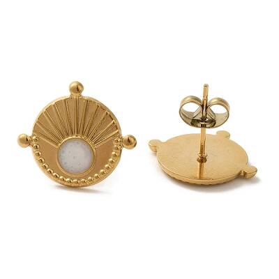 Ion Plating(IP) 304 Stainless Steel Flat Round Stud Earrings