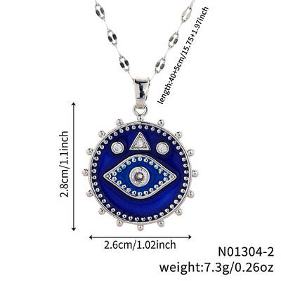 Brass Blue Enamel Evil Eye Pendant Dapped Chain Necklaces for Women Men