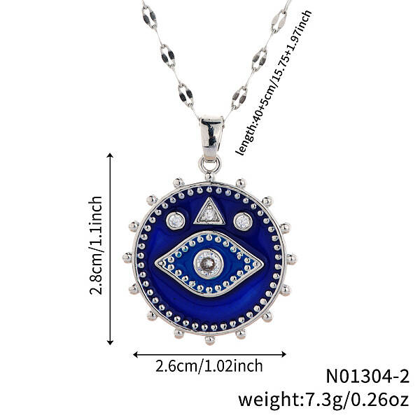 Brass Blue Enamel Evil Eye Pendant Dapped Chain Necklaces for Women Men
