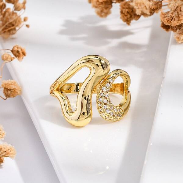 Rack Plating Brass Micro Pave Clear Cubic Zirconia Finger Rings for Women