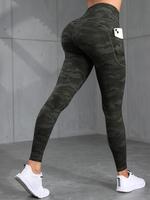 Women's Camo Print Pocket High Waist Leggings, Casual Comfy Breathable Skinny Pants for Yoga Gym Workout Running, Ladies Bott...