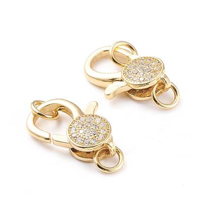 Brass Micro Pave Clear Cubic Zirconia Lobster Claw Clasp