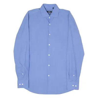 BOSS Jaron Slim Fit Mens Plain Shirt Blue Long Sleeve M