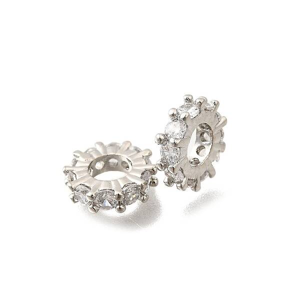 Brass Micro Pave Clear Cubic Zirconia Beads
