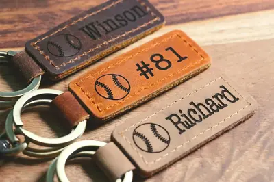 Baseball Personalized Keychain / Keyring / bag Tag / Name Tag - Leather Keychain
