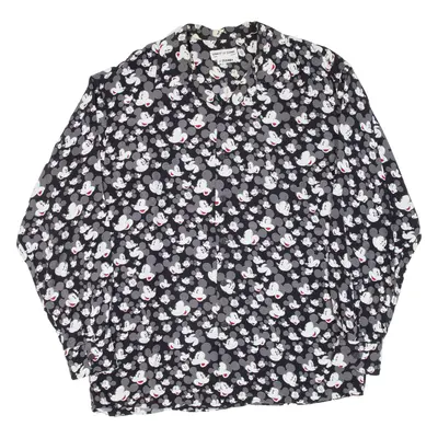 DISNEY Mickey Mouse Mens Shirt Black Crazy Pattern Long Sleeve L