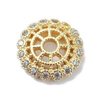 Rack Plating Brass Micro Pave Clear Cubic Zirconia Bead Cap