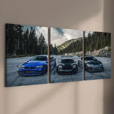 Car Pattern Canvas Painting with Frame, 3 Counts/set Modern Wall Art Painting, Wall Art Decor for Home Living Room Bedroom Of...